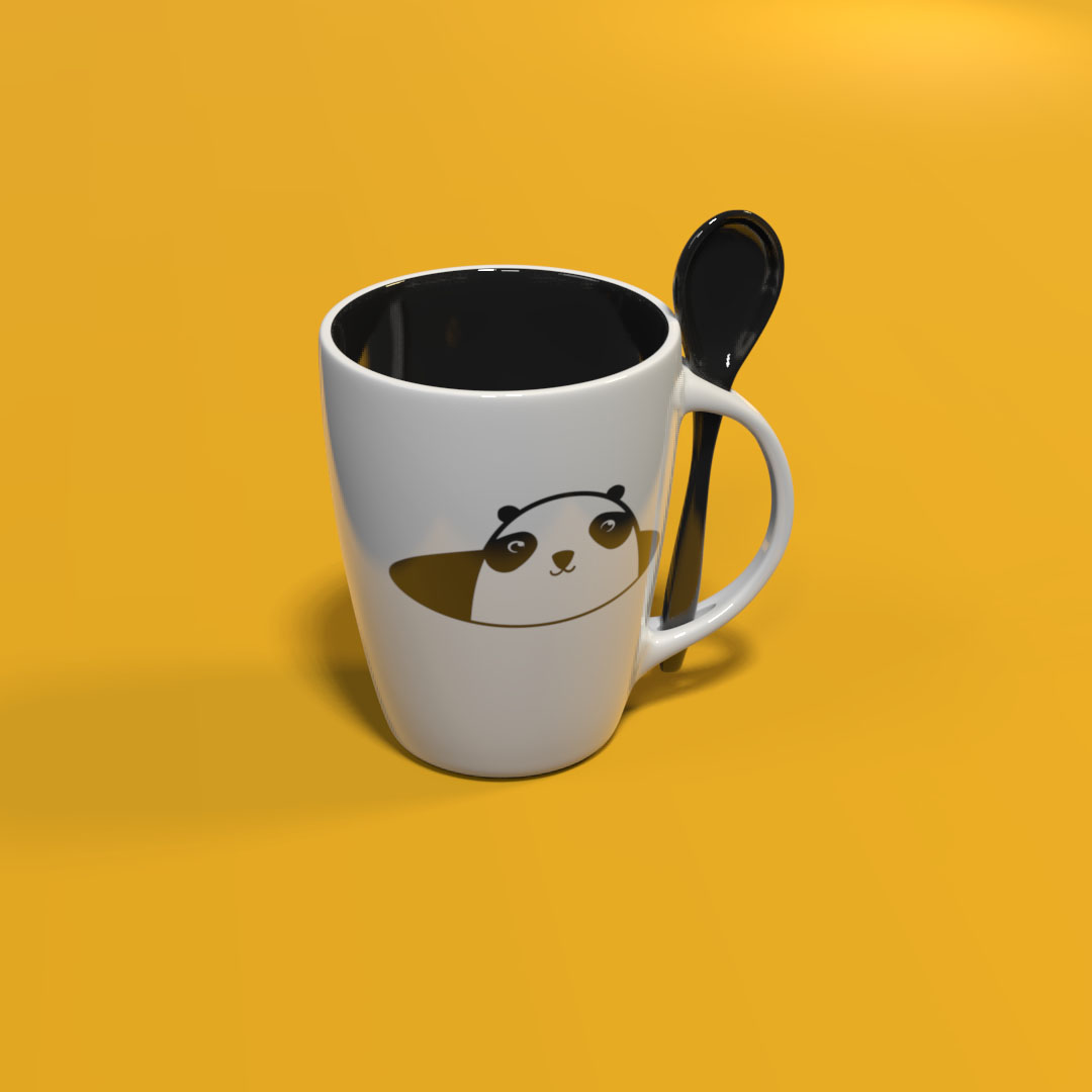 Panda: Kubek ceramiczny z łyżeczką