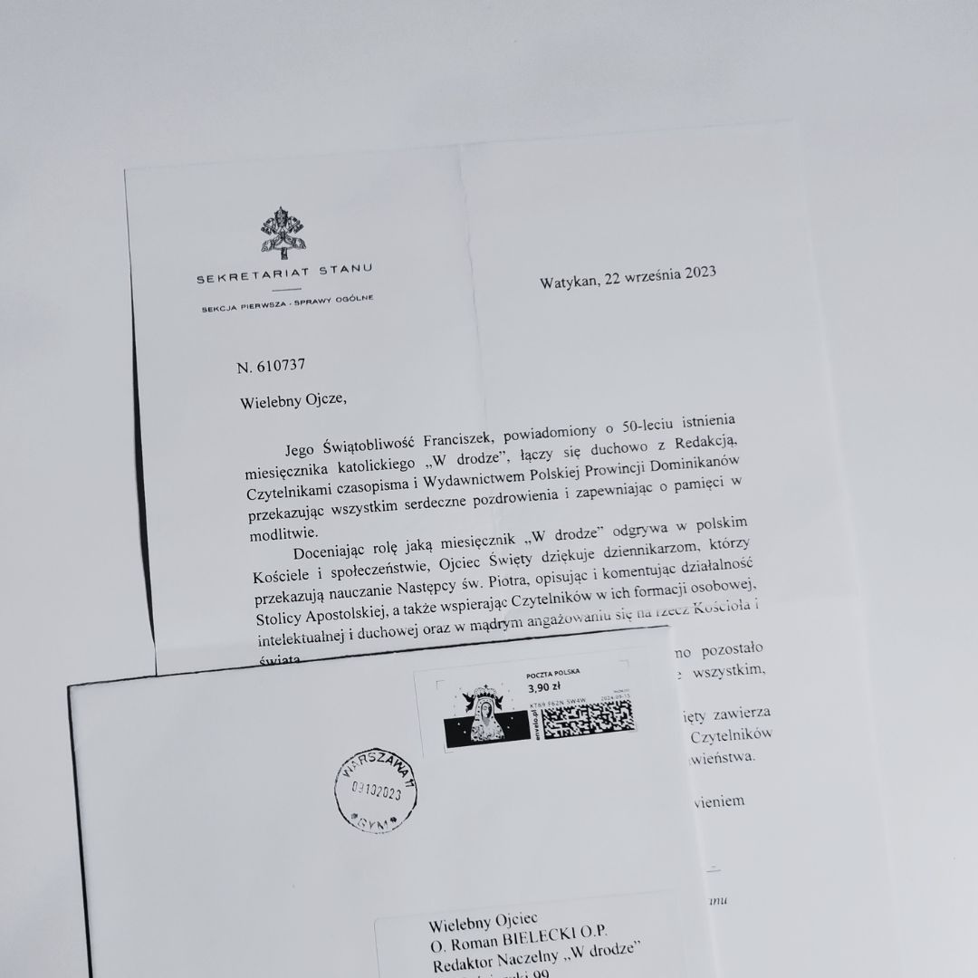 list od papieża Franciszka z okazji 50-lecia miesięcznika W drodze