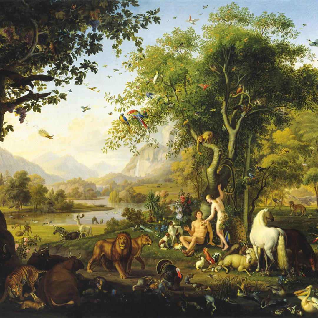 Johann Wenzel Peter, "Adam i Ewa w rajskim ogrodzie", obraz z Pinakoteki Watykańskiej